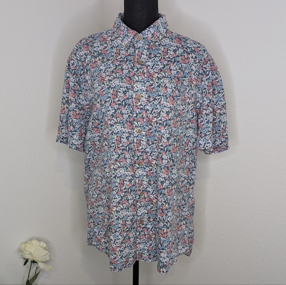 💘Faherty Short-Sleeve Breeze Shirt Linen Blend in Seafoam Beach Blossom Size XL - Picture 6 of 10